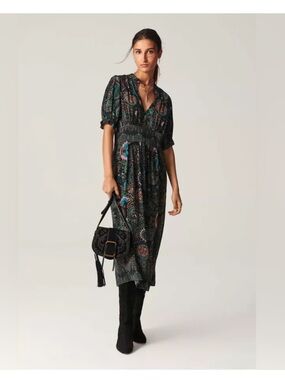 BA&SH Paisley Print Short Sleeve Midi Dress Size Medium